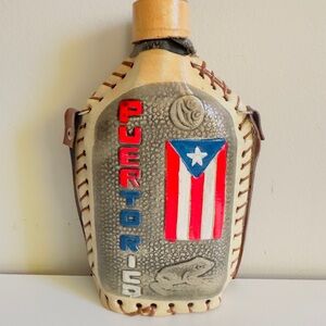 Puerto Rico Leather-Wrapped Flask with Flag Motif